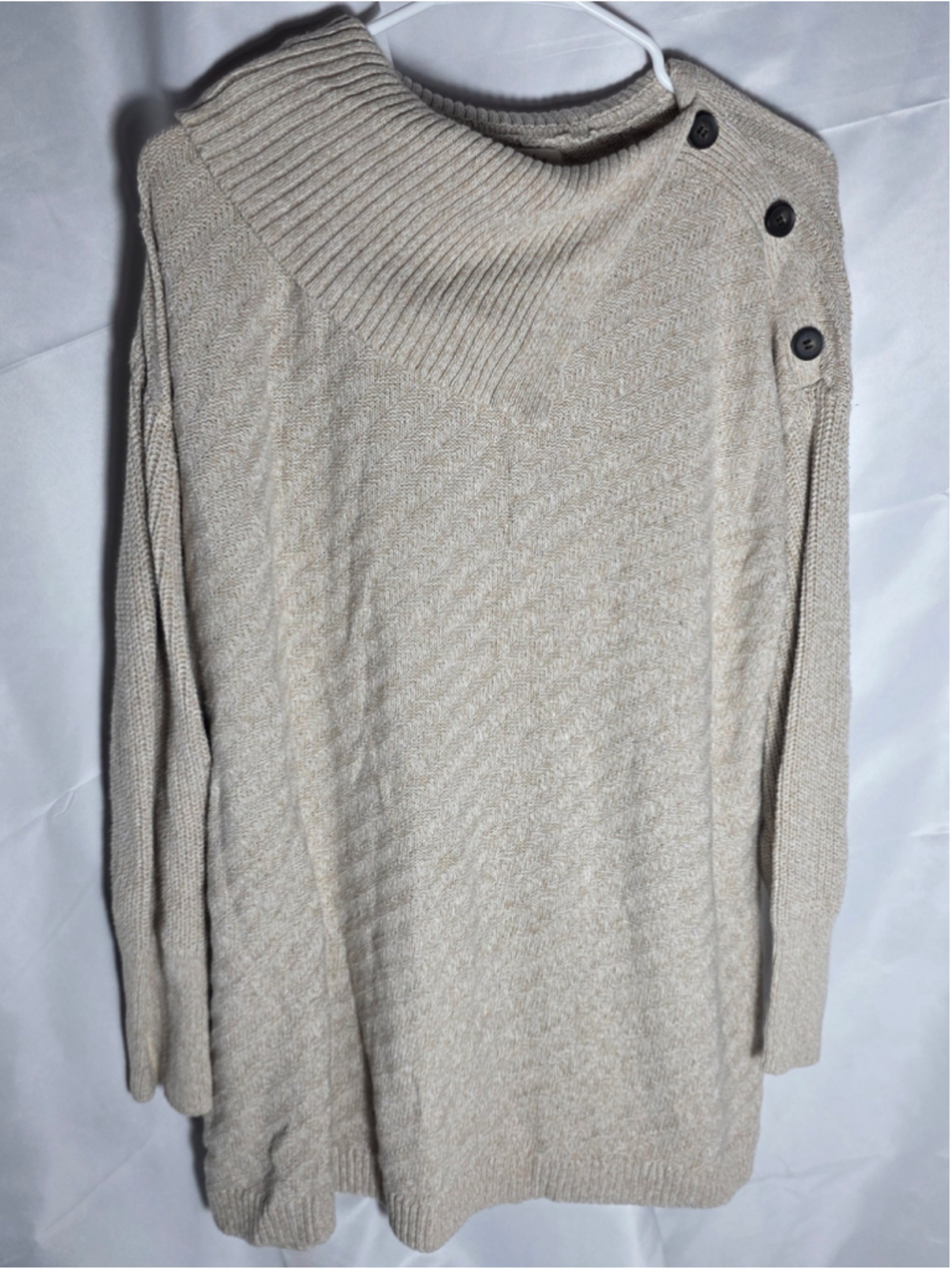 Women's Style & Co Cowl Neck Sweater Plus 2X Beige Button Detail cottagecore